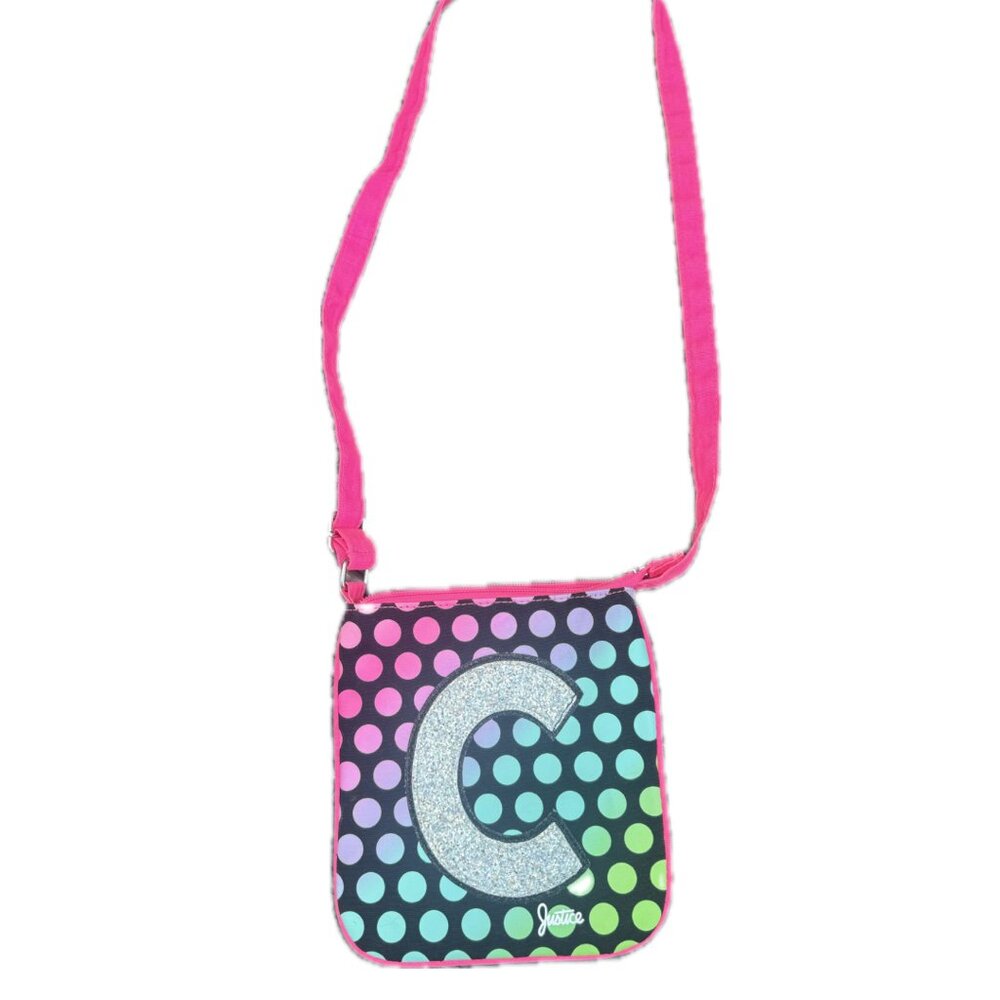 Justice Initial C Crossbody Purse Bag Polka Dots